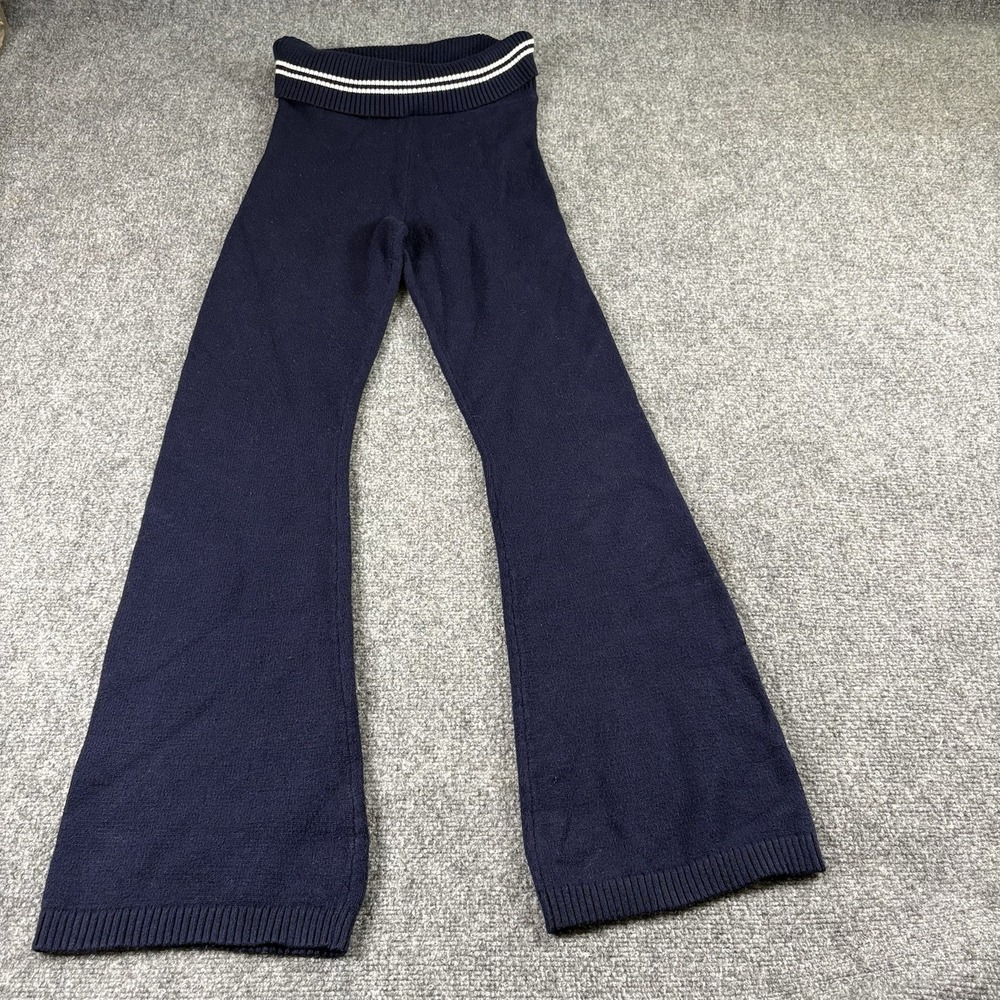 Y2K Arden B Sweater Knit Flare Pants M Navy Fold Over Waist Lounge Boho Festival